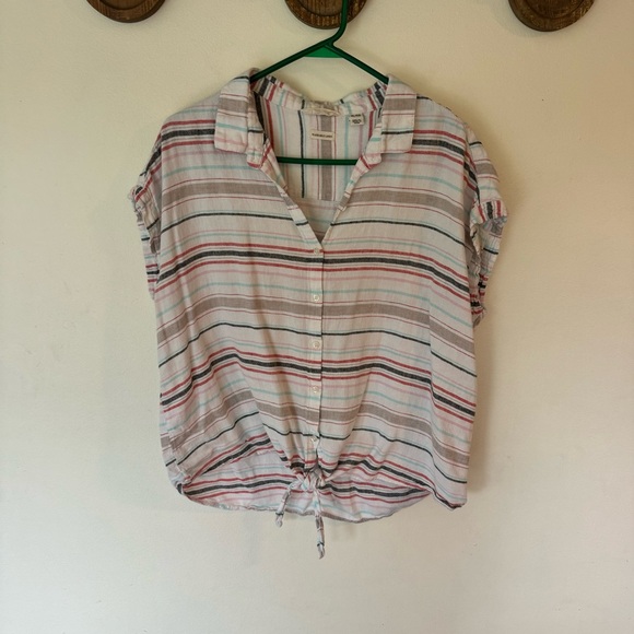 Weatherproof vintage linen blend striped short sleeve button up shirt size XL - Picture 6 of 8